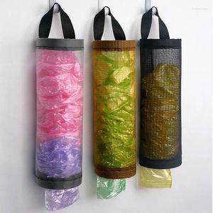 Storage Bags Kitchen Trash Bag Waterproof Wall Mounted Plastic Round Grid Visible Hanging