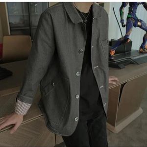 Herrenjacken 2024 High-End Grey Lose Jacket Japanische Fabrik Customisierte gewebte Bänder mit britischen Farbstreifen