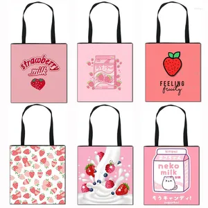 Bag Harajuku Kawaii Strawberry Milk Tote Bags Women Handbag Lolita Girls Portable Shoulder For Travel E-Girl Shopping Gift