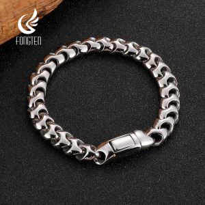 Bangle Fongten Retro Silver Color Stainless Steel Bracelets for Men Viking Link Cuban Bone Chain Punk Biker Male Bracelets Jewelry