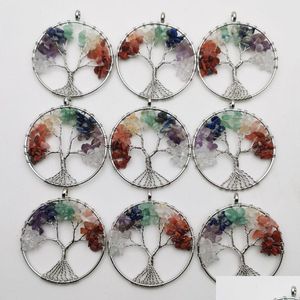 Pendanthalsband 7 Chakra Natural Crystal Stone Necklace Special Root Design Rainbow Drop Leverans smycken Pendants DHEFX