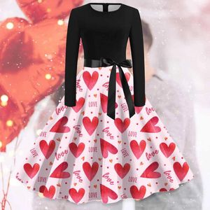 Lässige Kleider elegante Langarm Mini Kleid Frauen sexy o Hals Party Abend Frauen Frühling Herbst Vestidos Valentinstag gedruckt