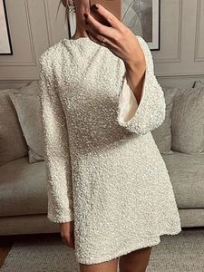 Elegant Shiny Sequin Mini Dress For Women Sexy Backless Bowknot Lace-up Long Sleeves Robes Fashion Evening Party Female Vestidos 240420