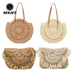 Rattan de verão redonda saco de ombro de ombro círculo de palha de palha, bolsa grande artesanal lady bohemian praia embreagem crossbody tout jyyhg 240422