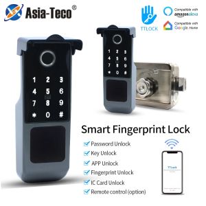 Control TTLOCK App Fingerprint Smart Door Electronic Lock Outdoor IP65 Waterproof Gate Bluetooth Password IC Card Lock + Key with Alexa