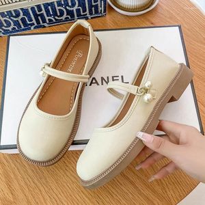 Dress Shoes Soft Leather Mary Jane For Women Sneakers 2024 Summer Shallow Mouth Pearl Small Platform Women's