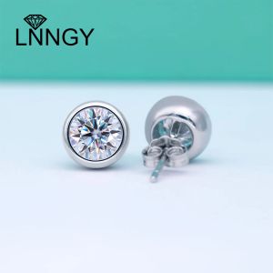 Küpe Lnngy 925 STERLING Gümüş Saplama Küpe Dcolor 5mm 6.5mm Yuvarlak Kesim Çerçeve Moissanit Basit Kabarcık Kadın Mücevherleri için