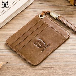 Titulares Bullcaptain Genuine Leather Business Credit Hetter Titular Mini RFID Proteção de Cartão Unissex Id Holders Cards Wallet com pulso