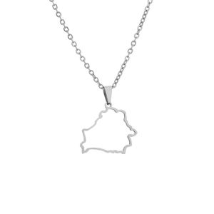 Small Hollow Belarus Map Necklace Stainless Steel Outline Map of Belarus Continent Pendant Collar Choker Women Minimalist Hometown Country Clavicle Choker