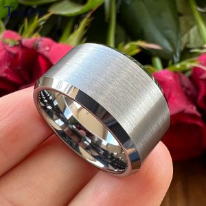 Rings TCarbide 10mm 12mm Super Men Ring Classic Tungsten Wedding Band Beveled Satin Finish Size 715 Available Comfort Fit