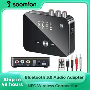 Adapter SOOMFON NFC Bluetooth 5.0 Sändarmottagare Trådlös ljudadapter för TV PC med 3,5 mm RCA Optical Coaxial TF/U Disk Play