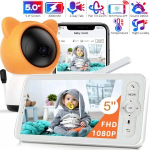 Monitorer 5 tum WiFi Video Baby Monitor med telefonapp 1080p Pan Tilt Zoom Baby Camera 2way Talk Babyphone Auto Night Vision Babe Nanny