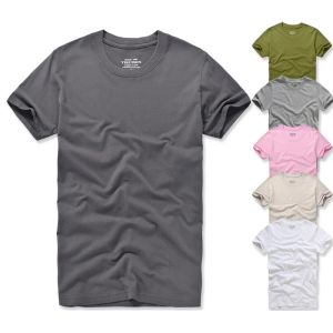 Skjortor t -skjorta för män 100% bomulls casual tshirts Solid Color Short Sleeve Soft Tops Antishrink and Antifade