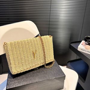 Women Raffias designers bag metal chain handbag weave Bags Luxury mens Wallets envelope Crossbody clutch Straw beach shoulder Bag 240315