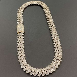 Neuankömmlinge Gelbgold 18mm 20 mm Stecker Baguette Diamond Halskette 18K Gold plattiert silberne herauskubanische Verknüpfungskette für Männer
