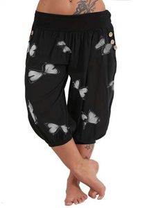 Spodnie damskie capris plus rozmiar 1xl-8xl motyl Capri spodnie wygodne oddychanie w stylu letnim mieszanka poliestrowa Y240422