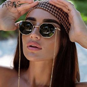 Fashion Unique Polygon With Chain Sunglasse 2023 Luxury Brand Trends Octagon Sun Glasses For Ladies Square Eyewear Shades 240417