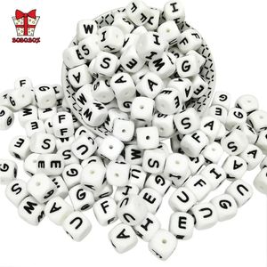 Bobobox 12mm 100pcs Silikonbriefe Lebensmittel Grad Kaut Englisch Alphabe Perlen DIY Baby Zahnen Spielzeug Schnuller Pendel 240415