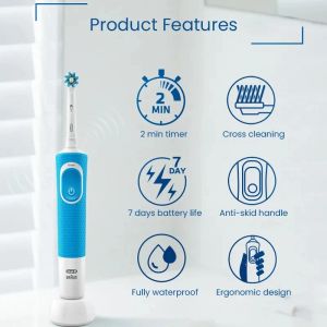 Heads Oral B Vitality Cross Action Electric Toothbrush Rechargeable with 2 Minutes Timer Rotation Clean White Teeth Black/white Brush