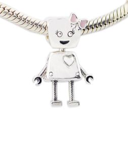 2018 Spring New 925 Sterling Silver Bella Roboter Charm Pink Emaille Bead Fits Armband DIY für Frauen Schmuckzubehör3302570