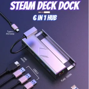 Nav 6 i 1 USB Hub Steam Deck Docking Station TV Base Stand Hub Aluminium Alloy Holder Dock 60Hz HDMI Cable for Steam Deck Console