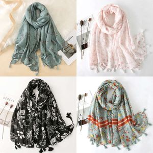 Moda Eşarplar Paisley Soyut Çiçek Püskül Viskoz Şal Scarf Lady High Citity Wrap İnce Stole Müslüman Hijab 18090cm 230821