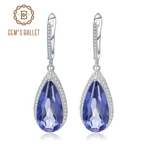 Kolczyki Klejnot Balet Woda spadek 15,78ct Naturalny Iolite Blue Mystic Quartz 925 Srebrne Kolczyki Dangle Nowy biżuteria dla kobiet