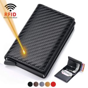 Plånböcker Cexika Anti RFID Blockering ID Kreditkortshållare Fodral Wallet Men Business Carbon Aluminium Slim Mini Small Money Bag Wallet Purse Purse