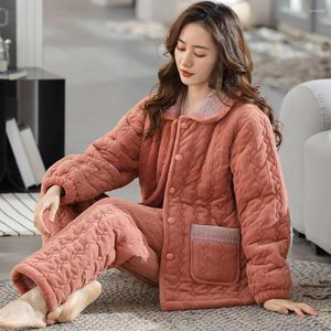 Women's Sleepwear Fashion School Style Pajamas Set Coral Fleece 3-Layer Super Thicken Pyjama For Sleeping Warm Soft Pijama Mujer