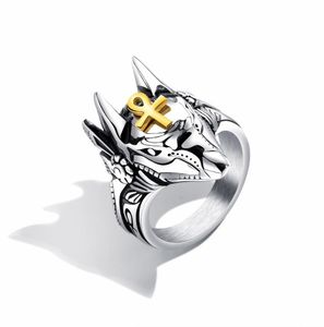 Punk Egypten Anubis Wolf Handsome Ring för män av hög kvalitet rostfritt stål silverfärgringar dropship3391673