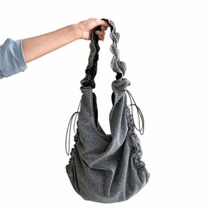 leftside Sier Soft Pleated Shoulder Bags for Women 2023 Winter Y2K Polyester Fibre Luxury Female Big Underarm Bag Handbags 560F#