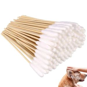 TRIMMERS DOGE COTON BOSSI GIOCHI 100/200/300/500 pezzi di cotone per cani auricolari lunghi per la pulizia delle orecchie di cotone lunghe con manico in legno