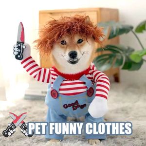 Roupas de traje de cosplay de bonecas mortais chucky para cães e gatos de estimação, vestido engraçado fingir fantasia, pano de festival sofisticado, roupas de gato