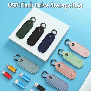 Bags Leather U Disk Pouch Key Ring Holder USB Flash Drive Storage Bag Pendrive Protective Cover Memory Stick Case