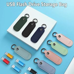 Çantalar deri u disk torbası anahtar halkası tutucu usb flaş sürücü depolama çantası pendrive koruyucu kapak bellek çubuğu