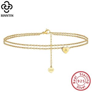 Strands Rinntin 925 Sterling Srebrna moda Letter Początkowe Anklety dla kobiet 14 -KLAK ZŁOTA BRAKLE BRANDER BAREFOOT Jewelry SA18