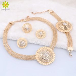 Strängar Ethiopia Gold Color Dubai smycken Set Women Wedding Presents Pendant Necklace Earnings Armband Ring Smycken Set