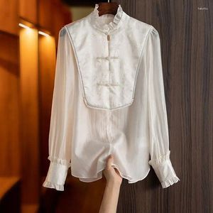 Ethnische Kleidung 2024 Chinesischer Stil traditioneller Hanfu Top Vintage Pearl Button Hemd Frauen anmutige Bluse Lady ol Qipao A779