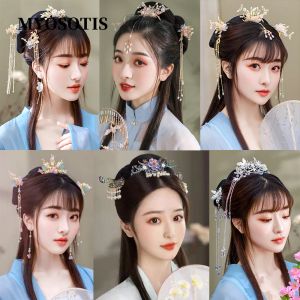 Smycken kinesiska xiuhe hår tillbehör sätter lång fransad vintage blommor handgjorda hårpinstraditional kinesisk stil hanfu smycken