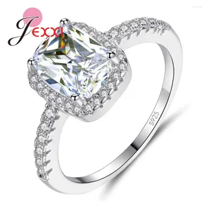 With Side Stones JEXXI Big Promotion Clear Cubic Zirconia High Quality S90 Silver Women Female Wedding Engagement Finger Rings Crystal