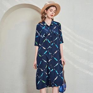 Casual Dresses Shirt Style Blue Retro Floral Maxi Dress Women Femme 2024 Summer Long Work Boho Beach Office Sexy Party Luxury Plus Size