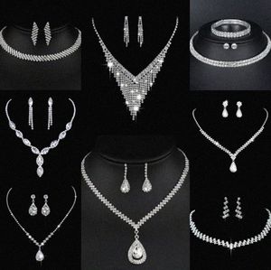 Valuable Lab Diamond Jewelry set Sterling Silver Wedding Necklace Earrings For Women Bridal Engagement Jewelry Gift 14JN#