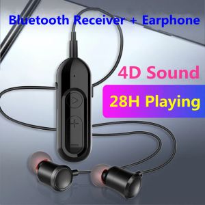 アダプター28H Bluetooth 5.0イヤホンマイク付きレシーバー3.5mmジャックAUXカーヘッドフォンスピーカー用ワイヤレスオーディオアダプターステレオ音楽