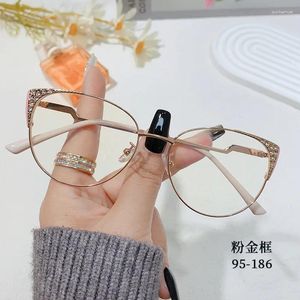 Sunglasses Frames 2024 Literature And Art Vintage Inlaid Diamond Metal Eyeglass Frame Anti Blue Light Myopia Lens Optical Flat Mirror