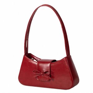 Sweet Bowbag Bow per donne Y2K Borsa per ragazze Phe Pheanses in pelle per le ascelle alla contrassegna Shopper Capodanno della borsa della frizione rossa K8I6#