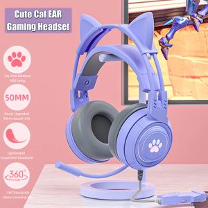 Dresses Cute Cat Ear Gaming Headphones with Mic Noise Reduced Rgb Pink Girls Headset Gamer Accessories for Ps4 Xbox Phone Pc Kid Gift