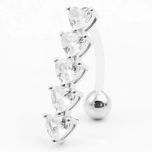 Biżuteria 925 Pierścienie srebrnego brzucha Wewnętrznie gwintowane 6 mm 8 mm 10 mm Brzuch Pierścień serca CZ Pink pępka