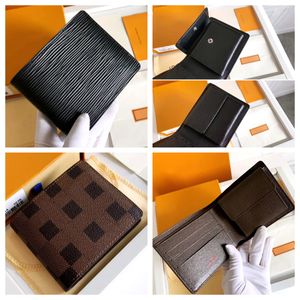 7a Quality Classic Style Folding wallets Man Designer purses Luxury Brand Short Wallet Coffee grid pattern Purse Man Women Cards Holder wallets coin purse designer