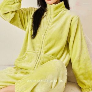 Women's Sleepwear Winter Zipper Pajamas Sets Women Loungewear Flannel Warm Home Suits Homewear Ladies Plush Lounge Sleep Wear