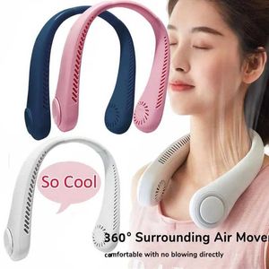 Portabla luftkylare Portable Neck Fan USB Laddning Borstless Fan Mini Electric Fume Hood Silent Neck and Wearable Cooling Y240422